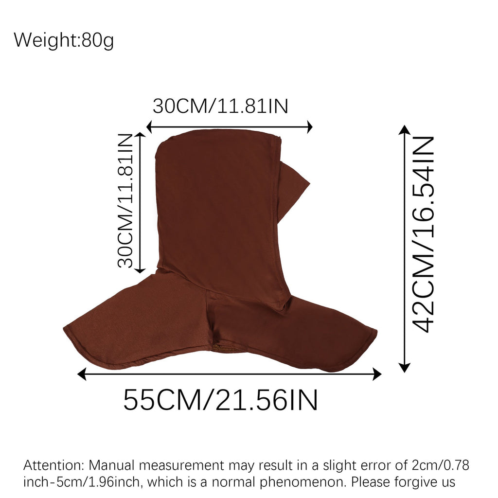 RY208 Brown Mercerized Cotton Full Coverage Hijab Cap – Solid Color Sun Protection Headscarf - Raya