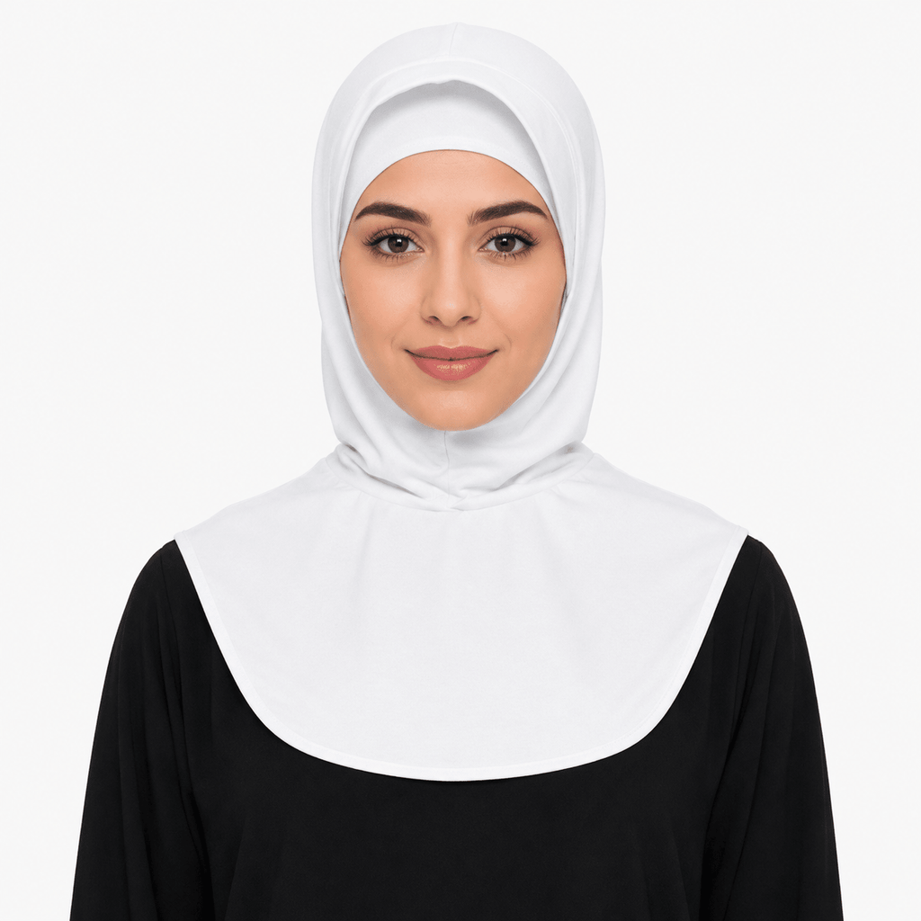 RY209 White Mercerized Cotton Full Coverage Hijab Cap – Solid Color Sun Protection Headscarf - Raya