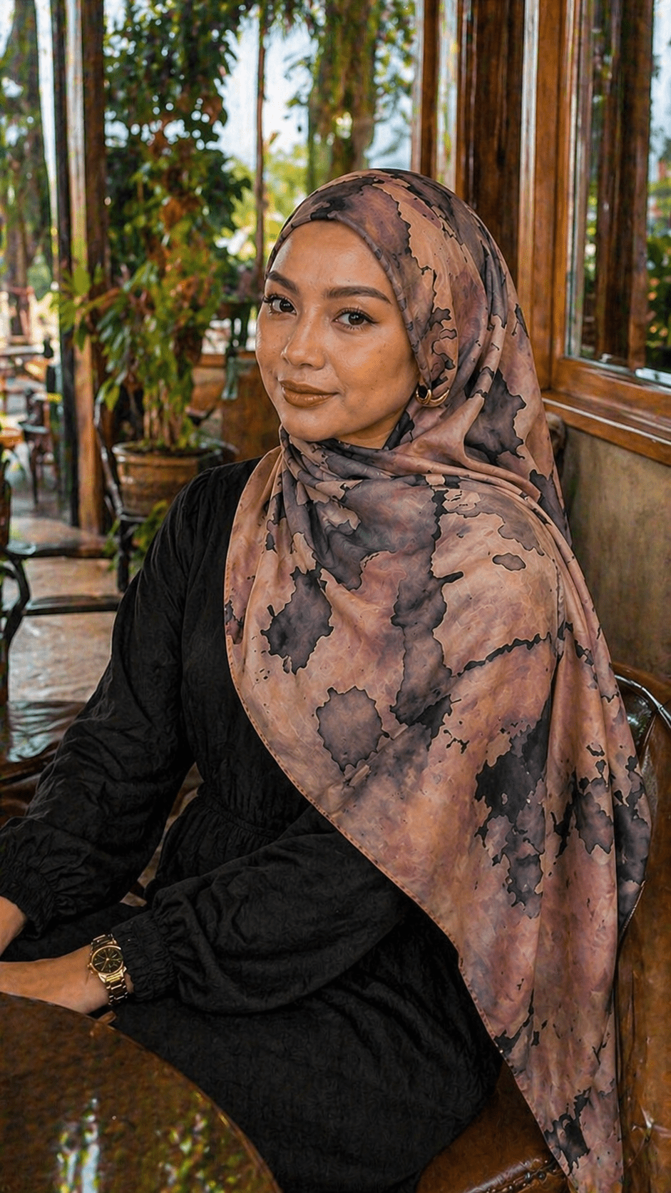 RY21 Mauve Grey Abstract Ink Splash Hijab Shawl – Watercolor Splatter Women's Head Scarf (80×180cm) - Raya
