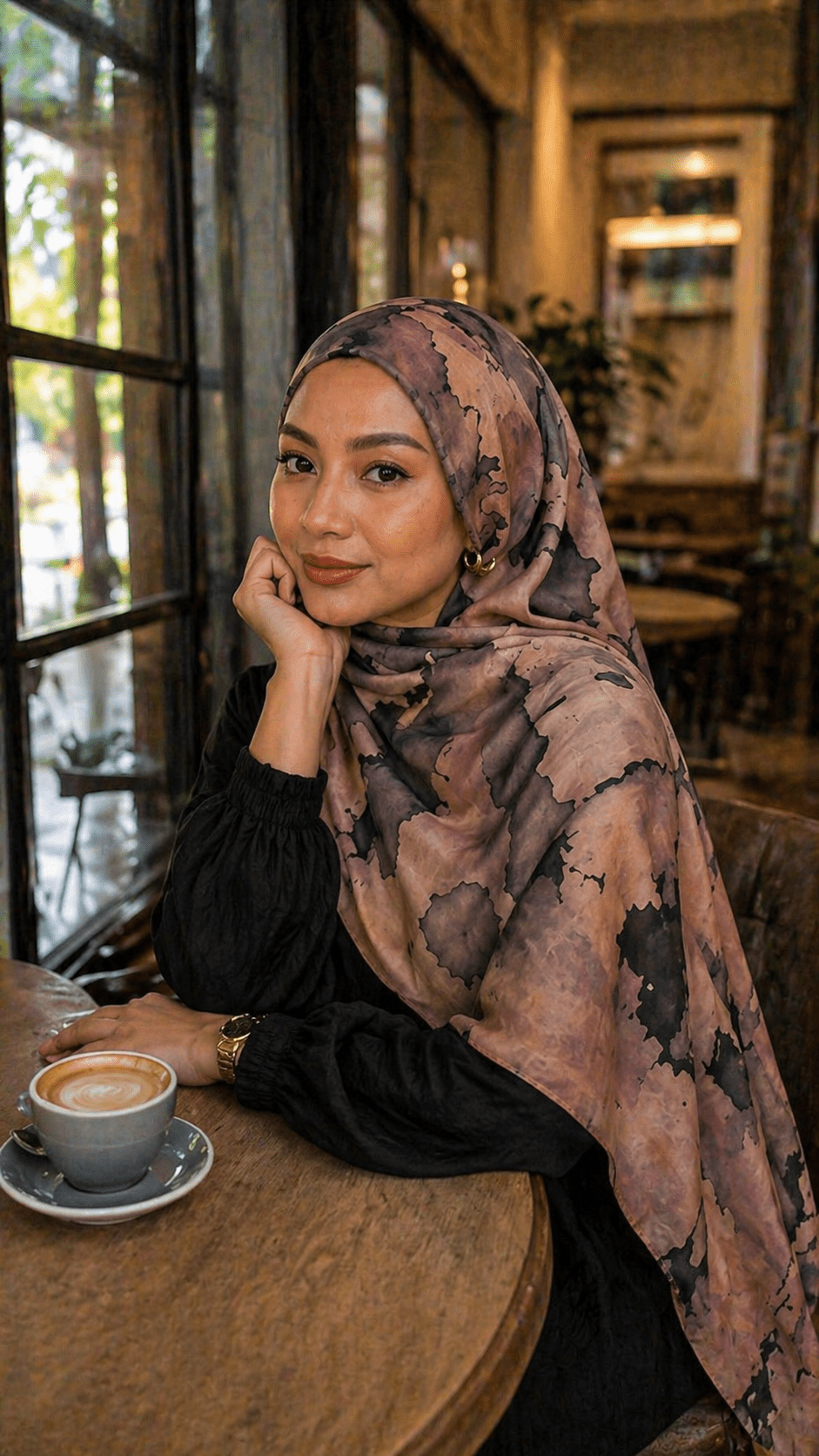RY21 Mauve Grey Abstract Ink Splash Hijab Shawl – Watercolor Splatter Women's Head Scarf (80×180cm) - Raya