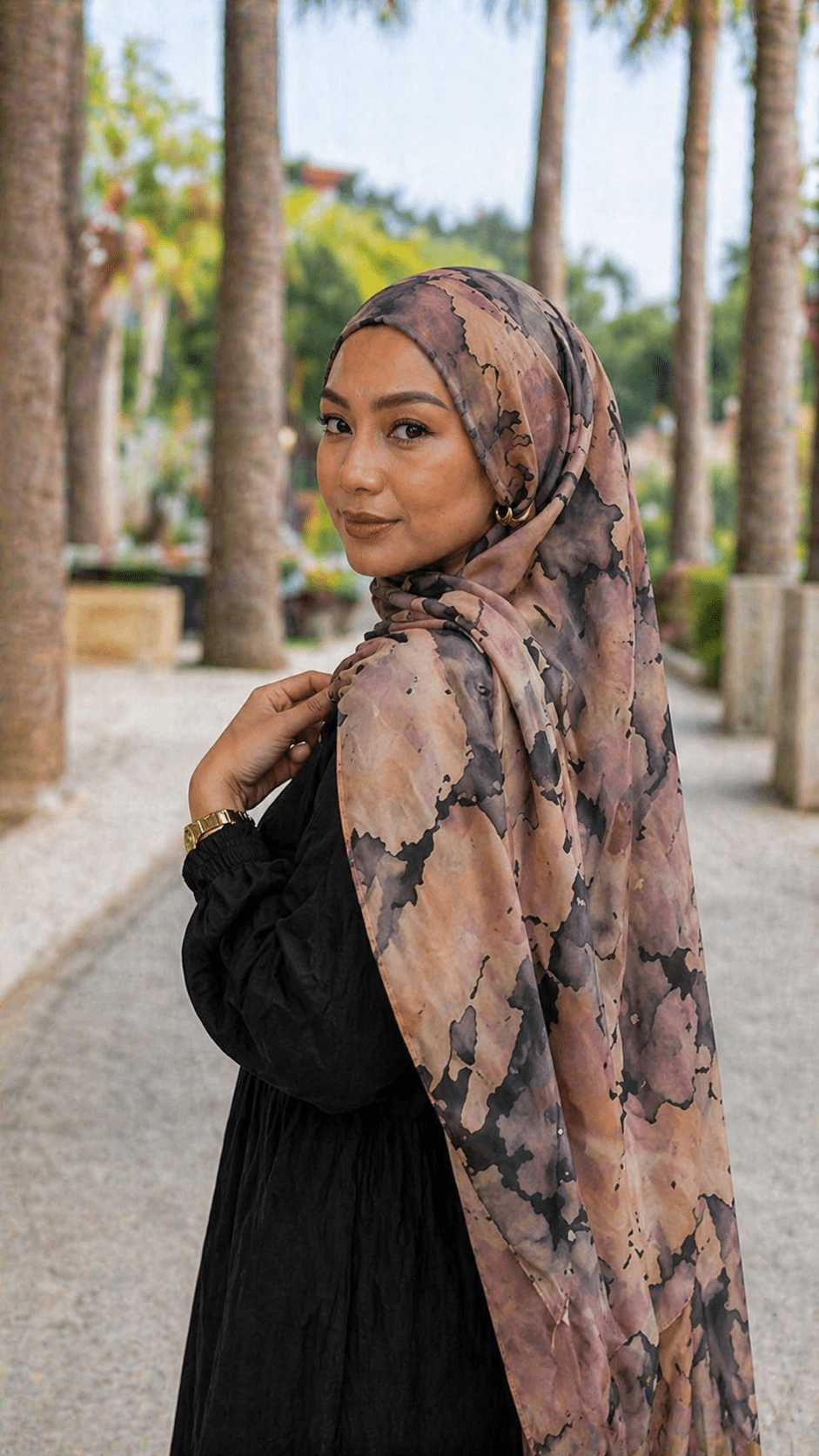 RY21 Mauve Grey Abstract Ink Splash Hijab Shawl – Watercolor Splatter Women's Head Scarf (80×180cm) - Raya