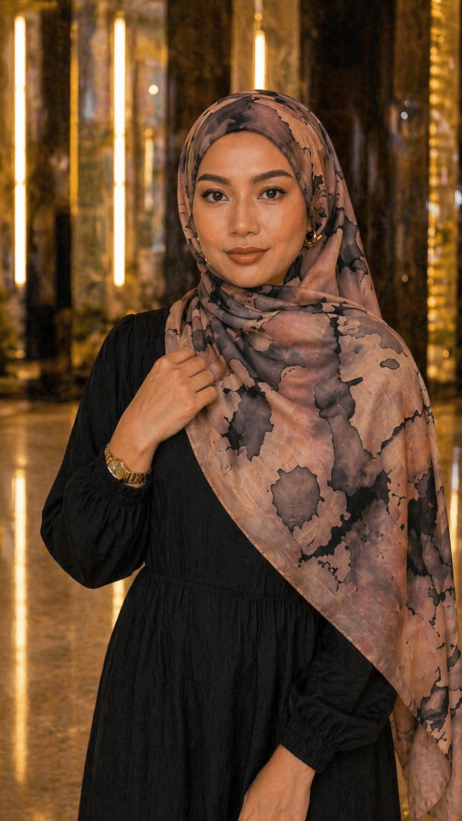 RY21 Mauve Grey Abstract Ink Splash Hijab Shawl – Watercolor Splatter Women's Head Scarf (80×180cm) - Raya