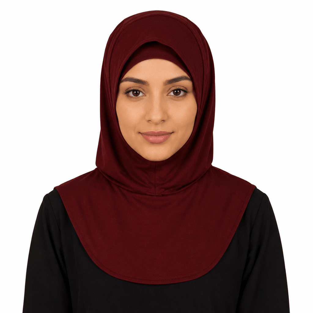 RY210 Burgundy Mercerized Cotton Full Coverage Hijab Cap – Sun Protection Headscarf - Raya