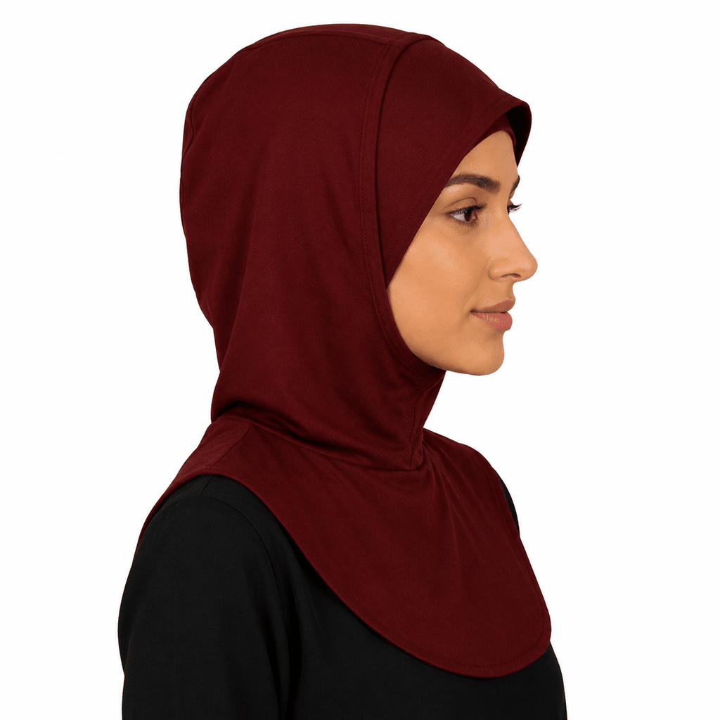 RY210 Burgundy Mercerized Cotton Full Coverage Hijab Cap – Sun Protection Headscarf - Raya