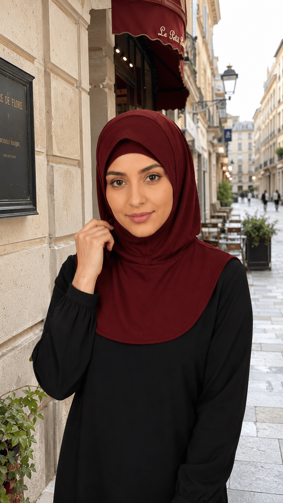 RY210 Burgundy Mercerized Cotton Full Coverage Hijab Cap – Sun Protection Headscarf - Raya