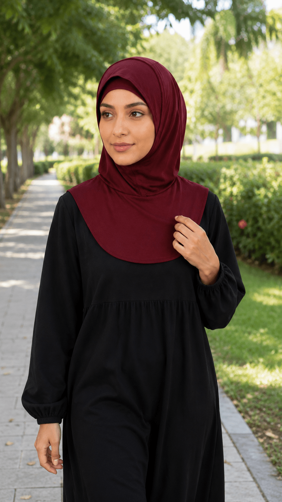 RY210 Burgundy Mercerized Cotton Full Coverage Hijab Cap – Sun Protection Headscarf - Raya