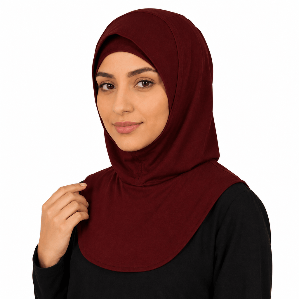RY210 Burgundy Mercerized Cotton Full Coverage Hijab Cap – Sun Protection Headscarf - Raya