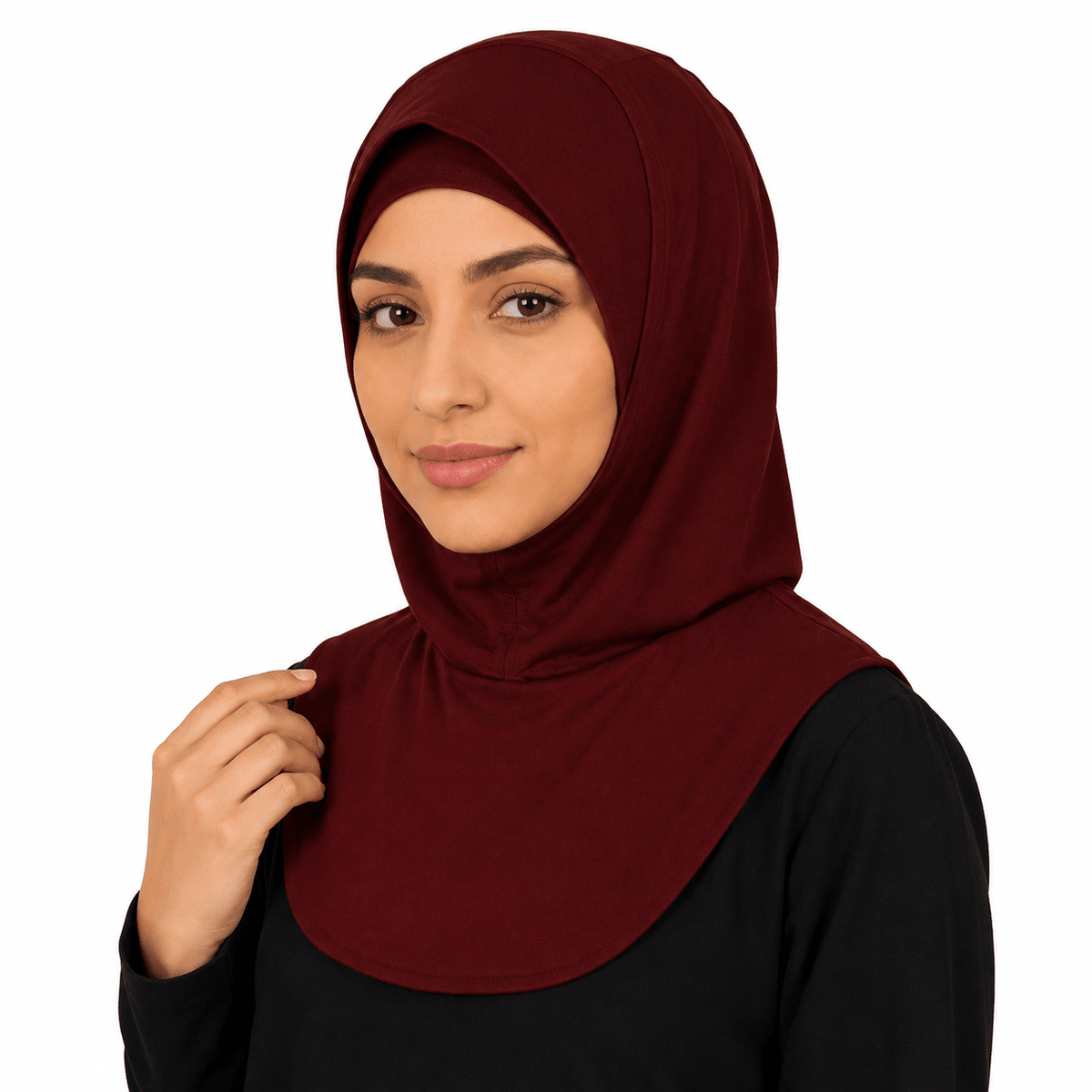 RY210 Burgundy Mercerized Cotton Full Coverage Hijab Cap – Sun Protection Headscarf - Raya