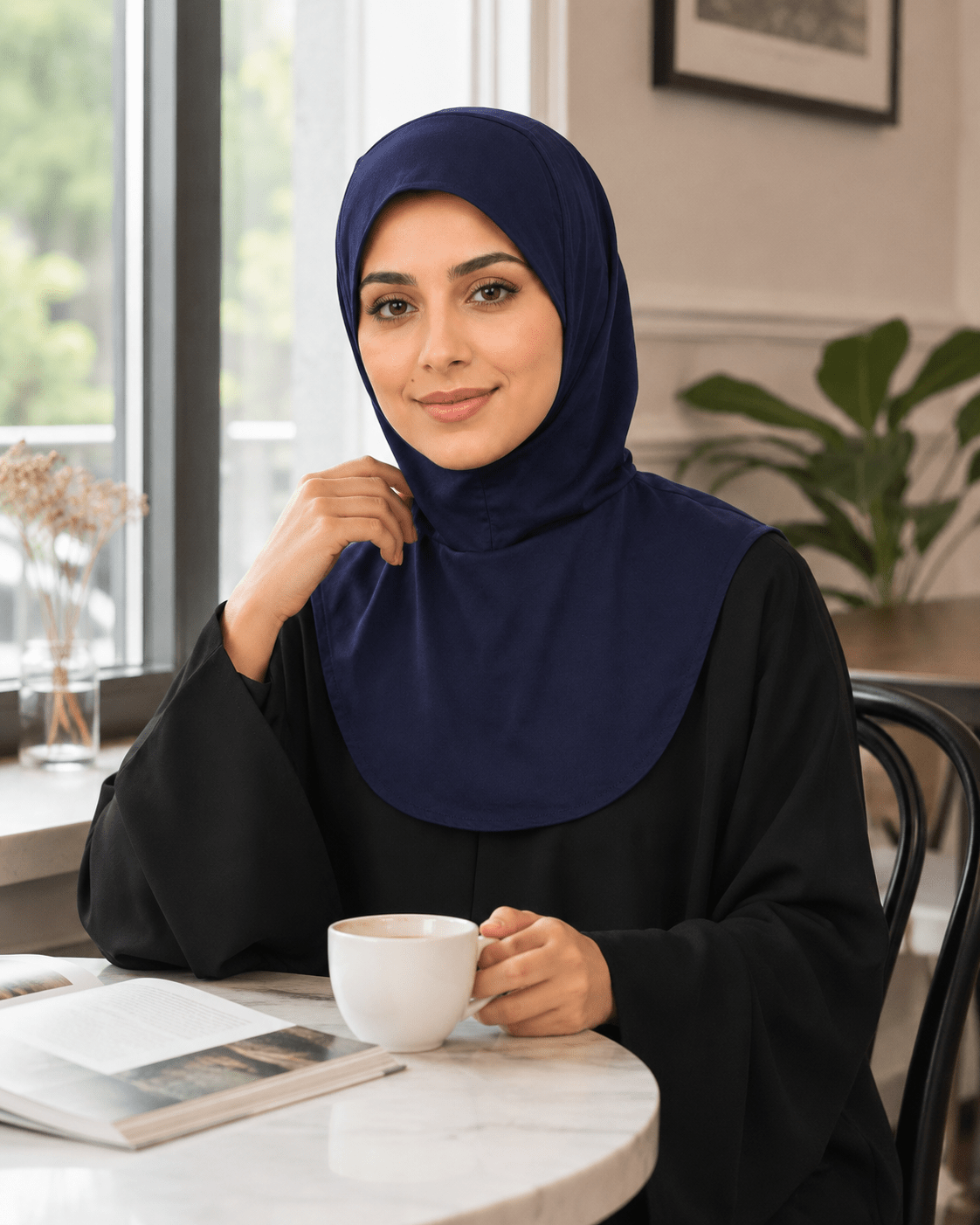 RY211 Navy Mercerized Cotton Full Coverage Hijab Cap – Sun Protection Headscarf - Raya