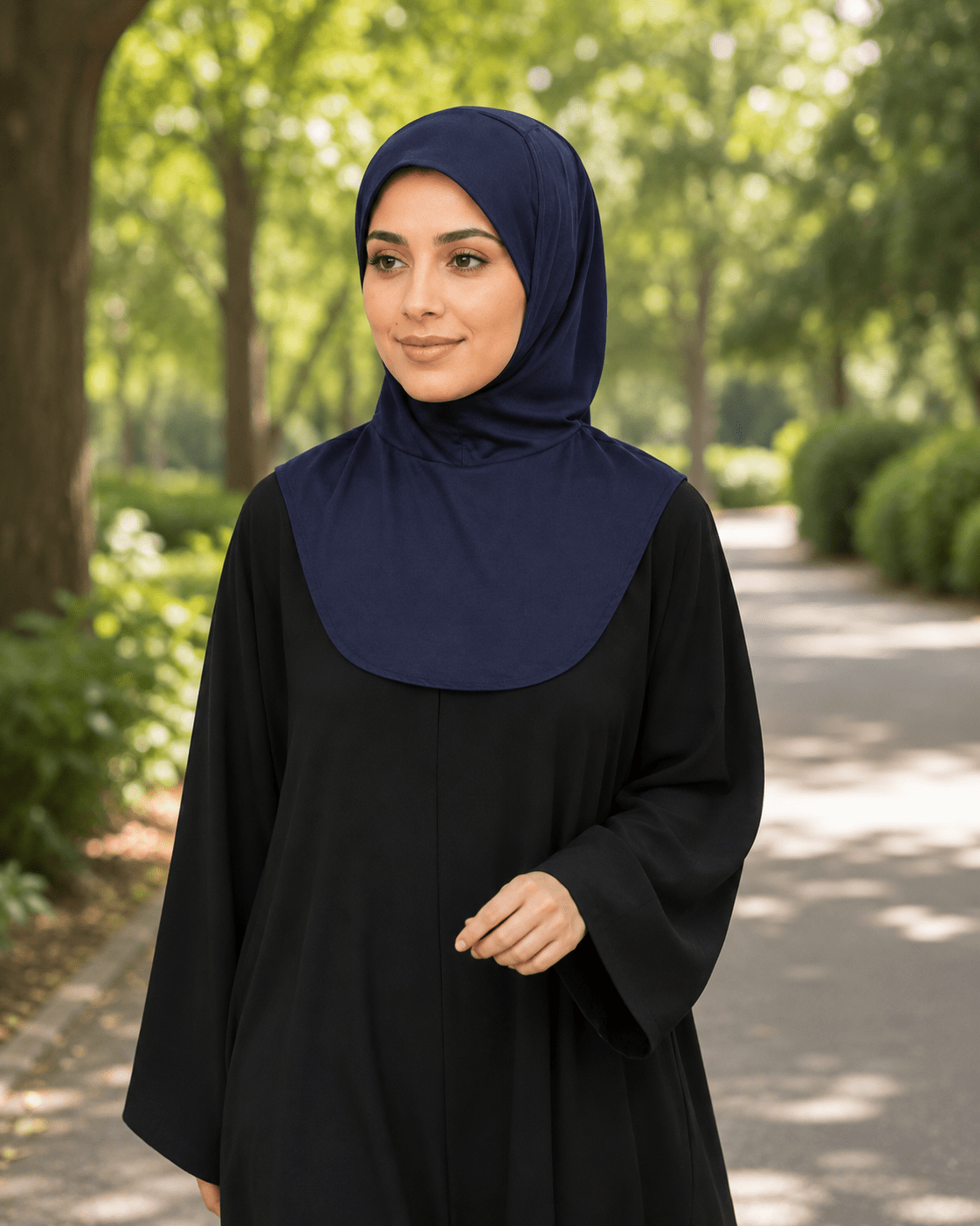 RY211 Navy Mercerized Cotton Full Coverage Hijab Cap – Sun Protection Headscarf - Raya
