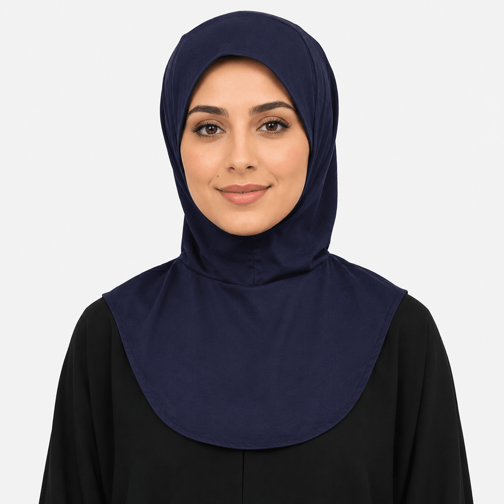 RY211 Navy Mercerized Cotton Full Coverage Hijab Cap – Sun Protection Headscarf - Raya