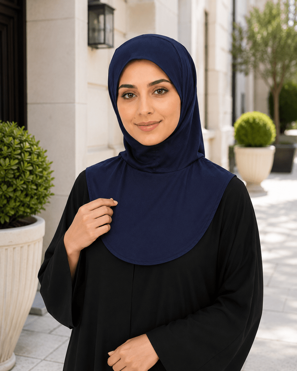 RY211 Navy Mercerized Cotton Full Coverage Hijab Cap – Sun Protection Headscarf - Raya