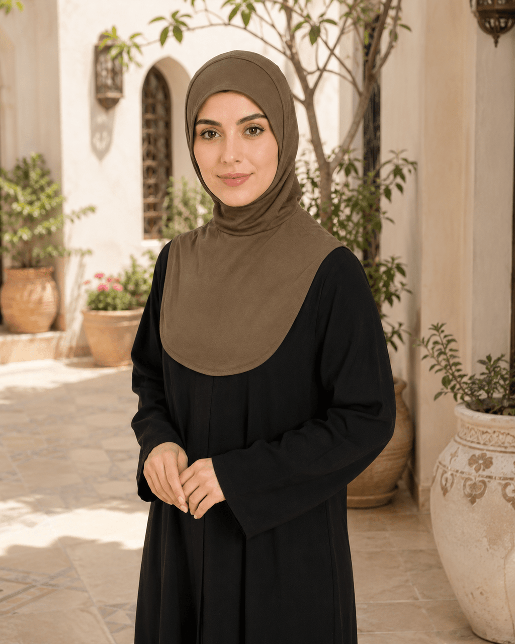 RY212 Khaki Mercerized Cotton Full Coverage Hijab Cap – Sun Protection Headscarf - Raya
