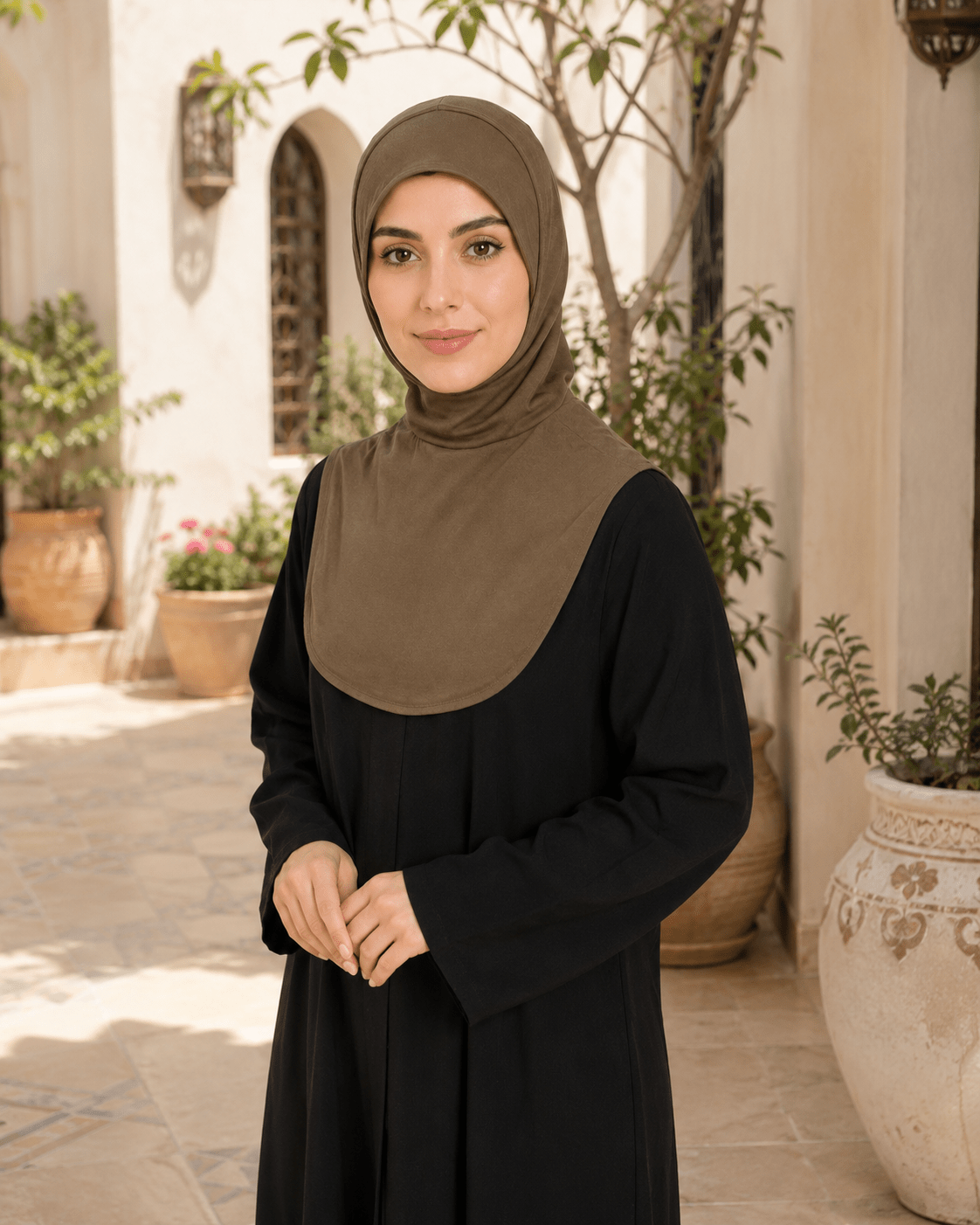RY212 Khaki Mercerized Cotton Full Coverage Hijab Cap – Sun Protection Headscarf - Raya