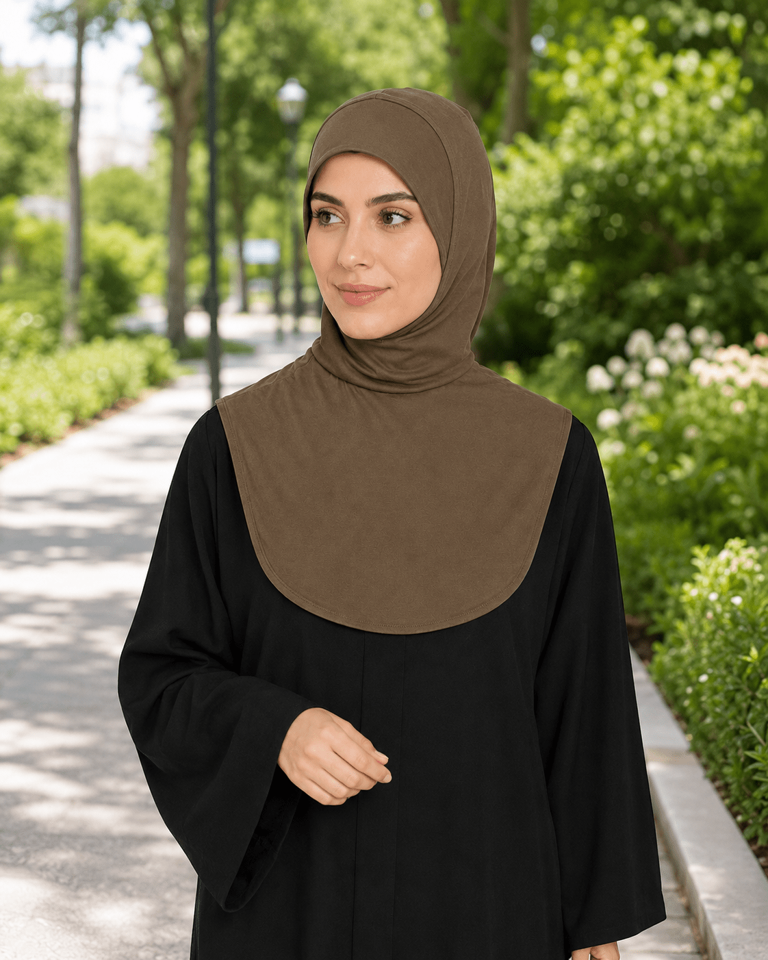 RY212 Khaki Mercerized Cotton Full Coverage Hijab Cap – Sun Protection Headscarf - Raya