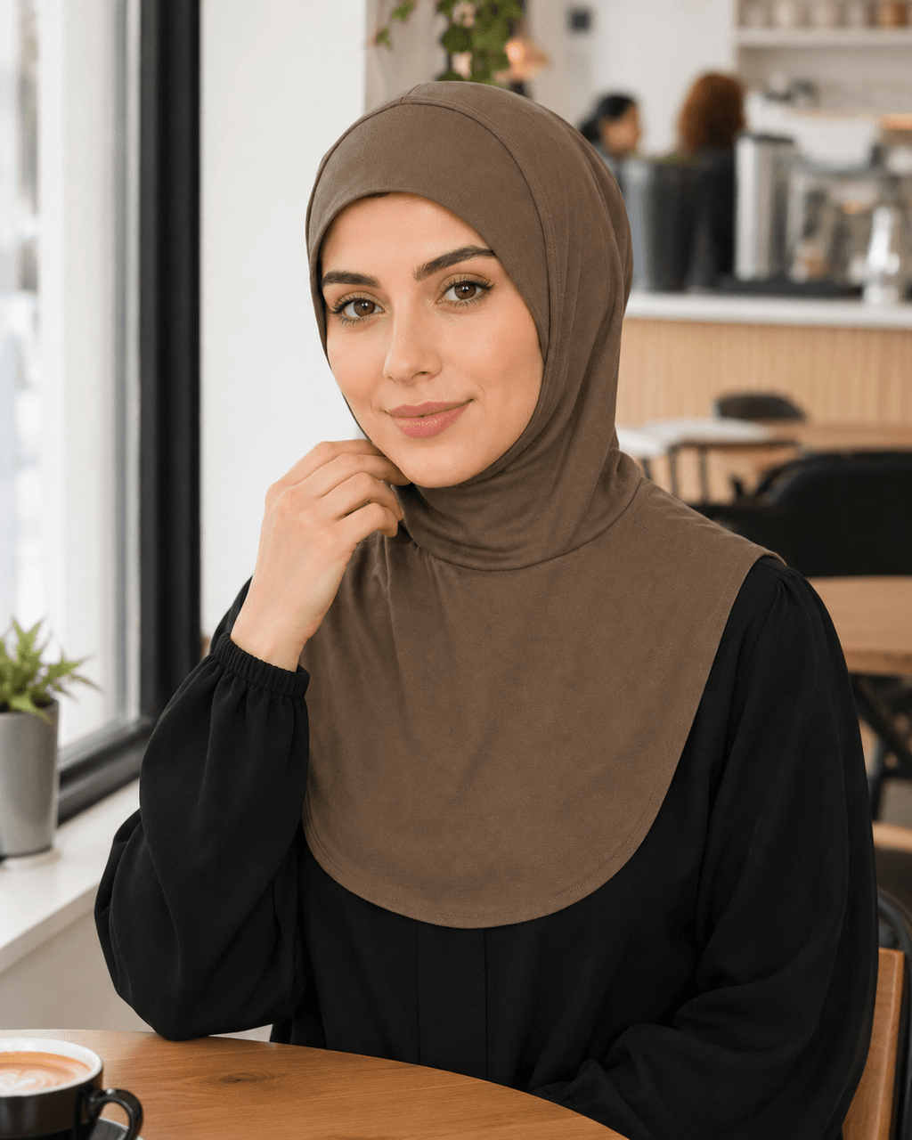 RY212 Khaki Mercerized Cotton Full Coverage Hijab Cap – Sun Protection Headscarf - Raya