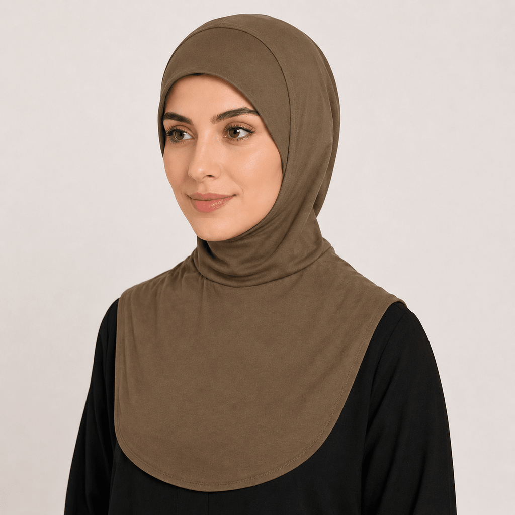 RY212 Khaki Mercerized Cotton Full Coverage Hijab Cap – Sun Protection Headscarf - Raya
