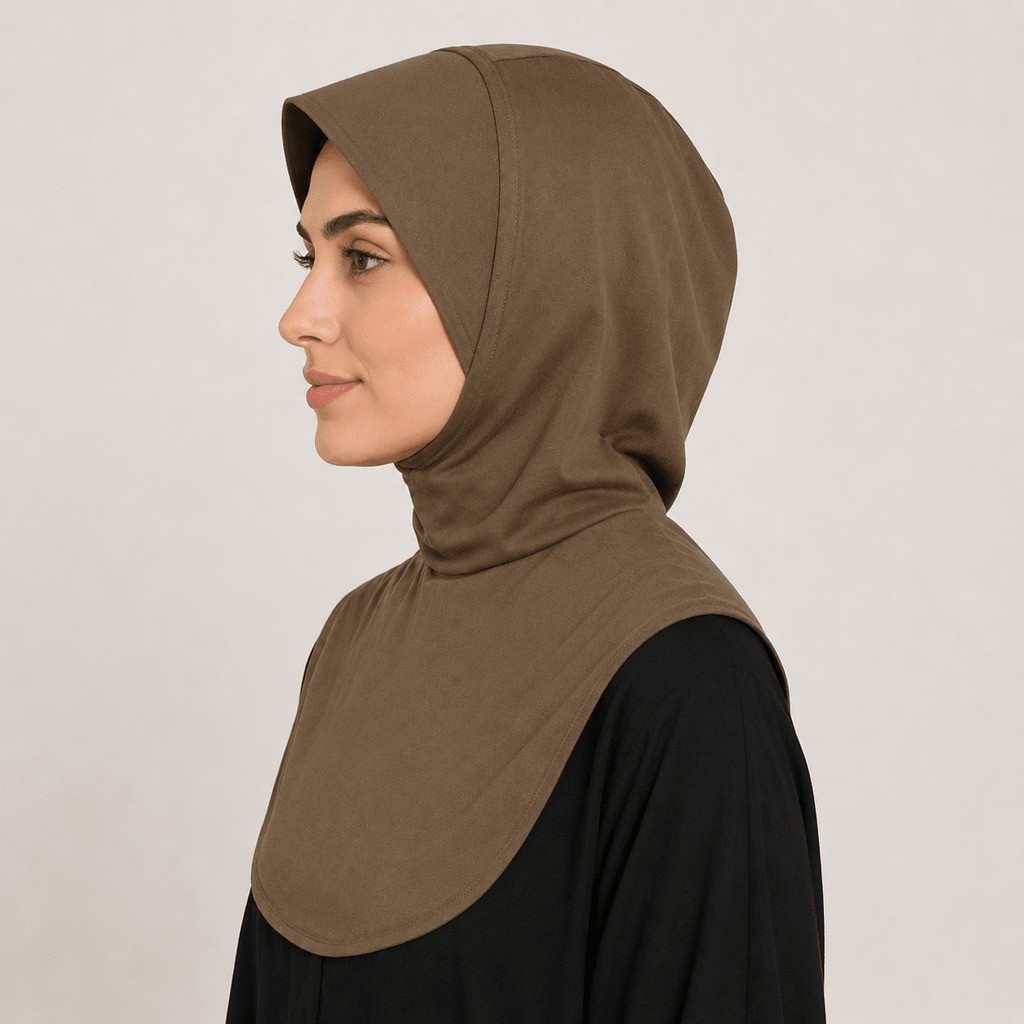 RY212 Khaki Mercerized Cotton Full Coverage Hijab Cap – Sun Protection Headscarf - Raya