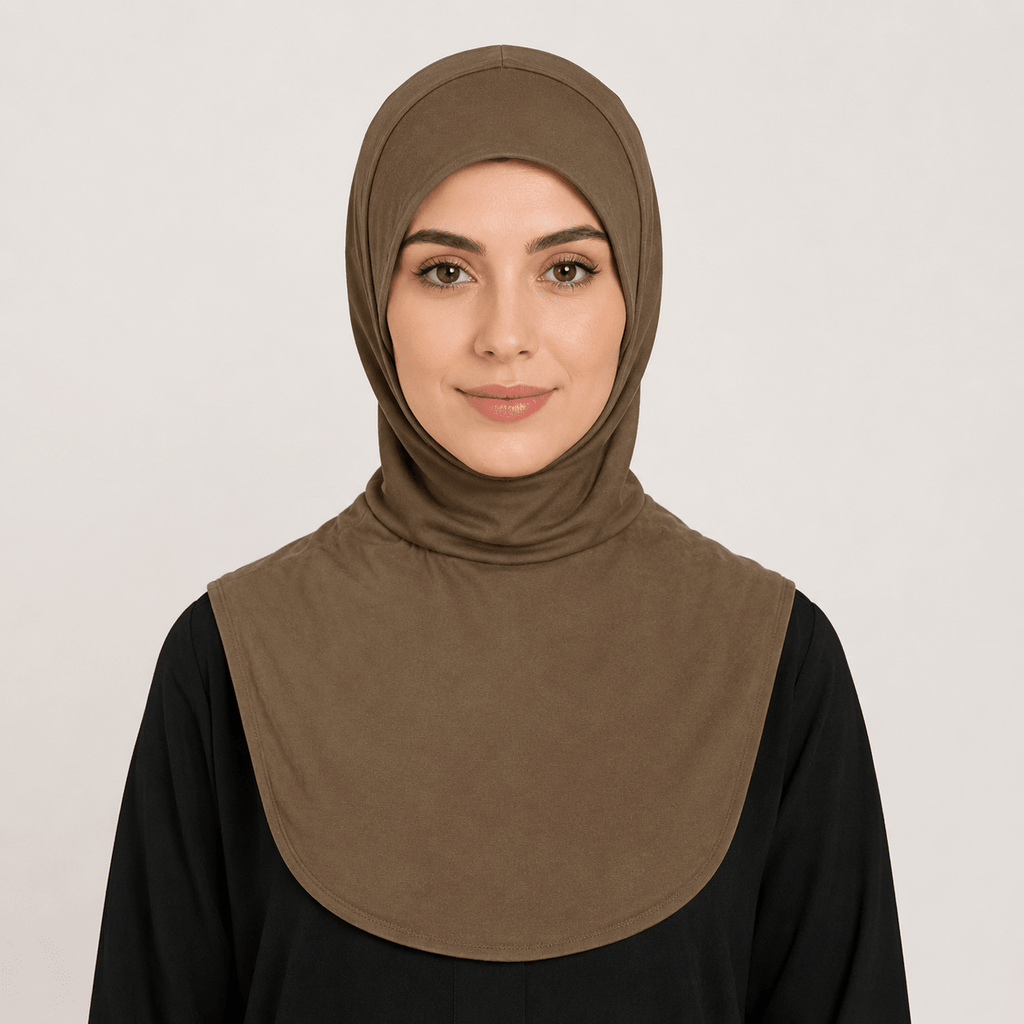 RY212 Khaki Mercerized Cotton Full Coverage Hijab Cap – Sun Protection Headscarf - Raya