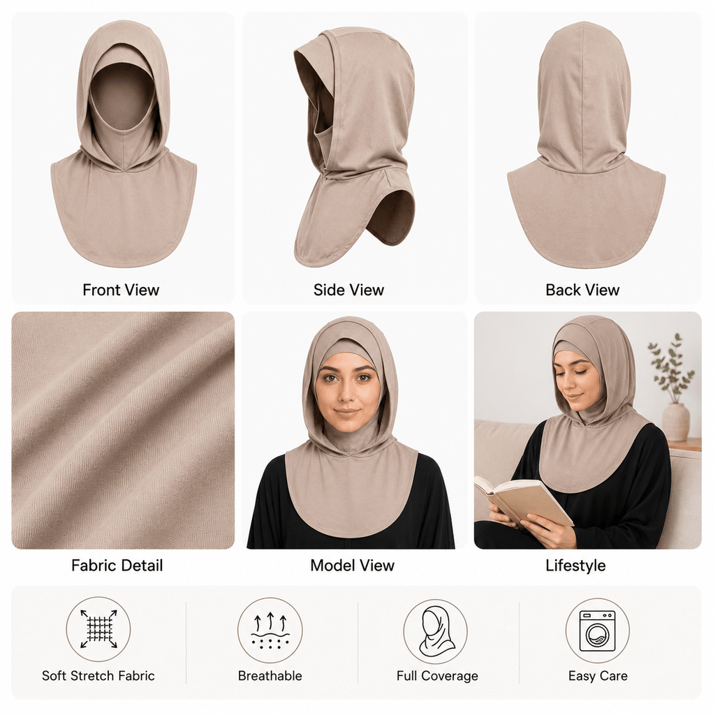 RY213 Cocoa Mercerized Cotton Full Coverage Hijab Cap – Sun Protection Headscarf - Raya
