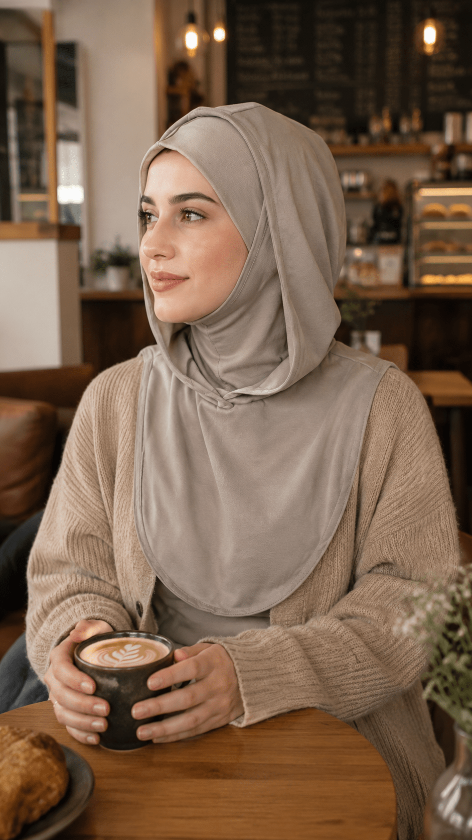 RY214 Hazel Wood Mercerized Cotton Full Coverage Hijab Cap – Sun Protection Headscarf - Raya