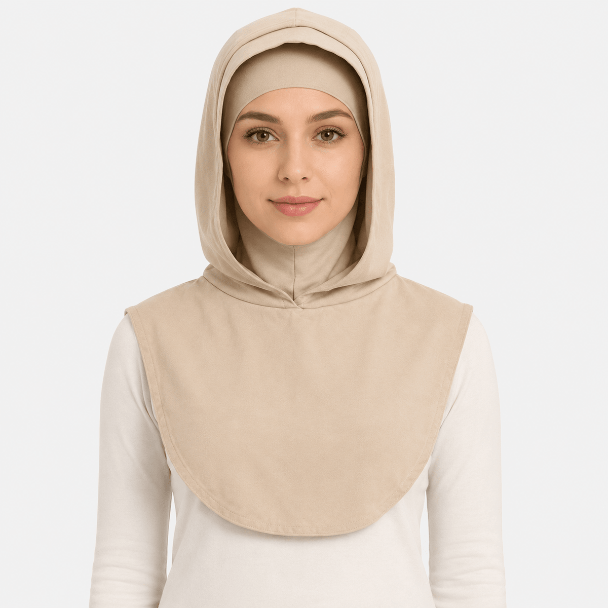 RY215 Beige Mercerized Cotton Full Coverage Hijab Cap – Modest Sun Protection Headscarf for Muslim Women - Raya