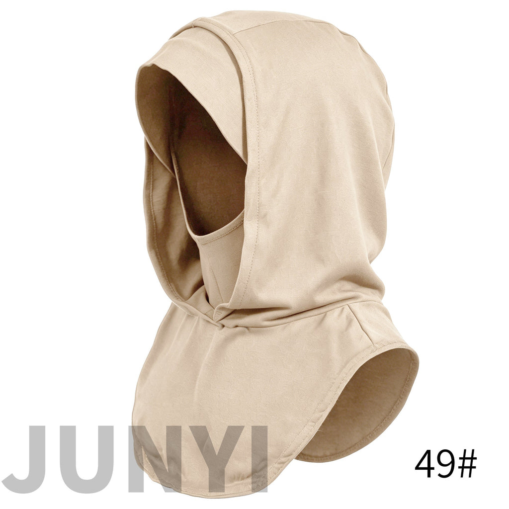 RY215 Beige Mercerized Cotton Full Coverage Hijab Cap – Modest Sun Protection Headscarf for Muslim Women - Raya