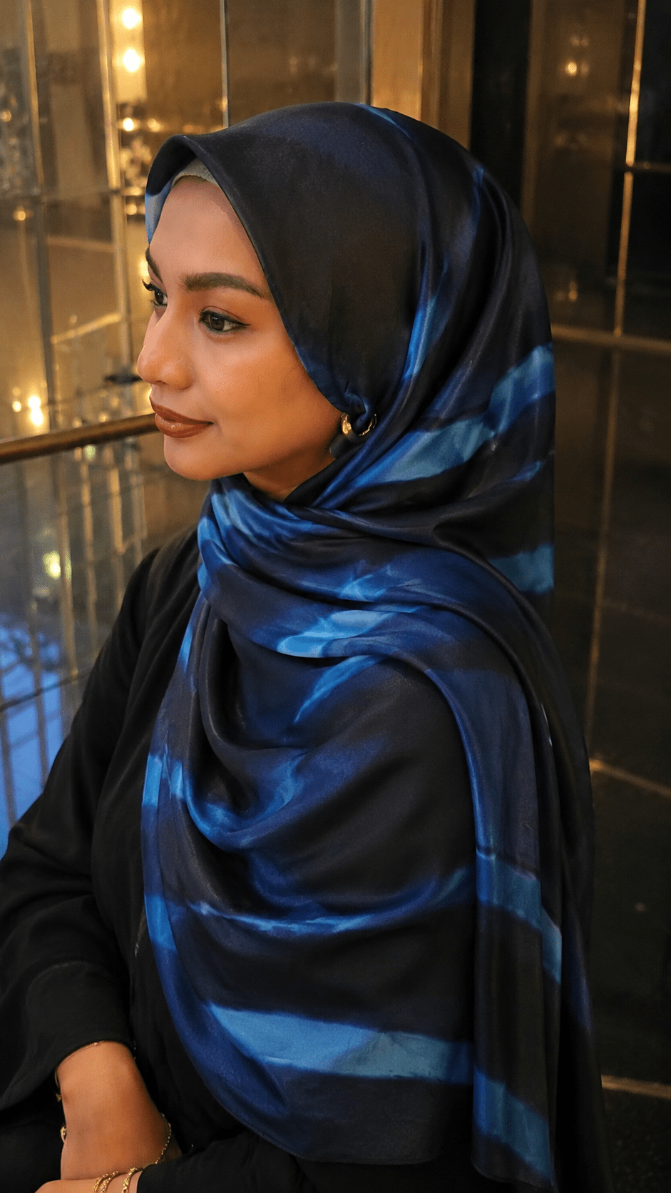 RY216 Midnight Ocean Printed Jersey Hijab – Soft Premium Drape Scarf - Raya