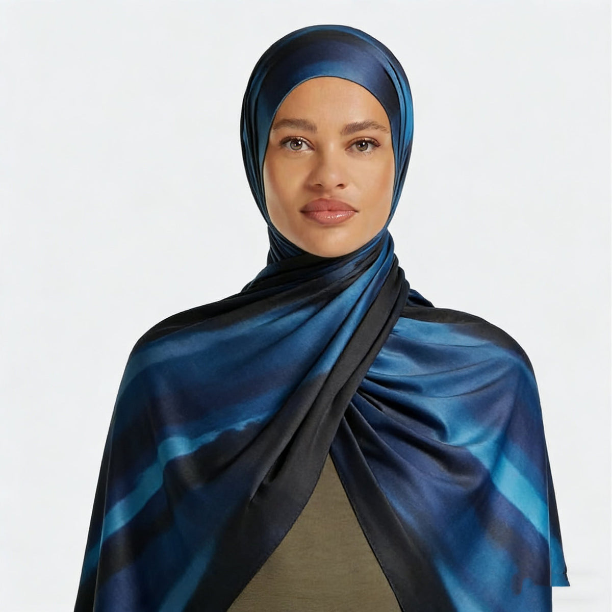 RY216 Midnight Ocean Printed Jersey Hijab – Soft Premium Drape Scarf - Raya
