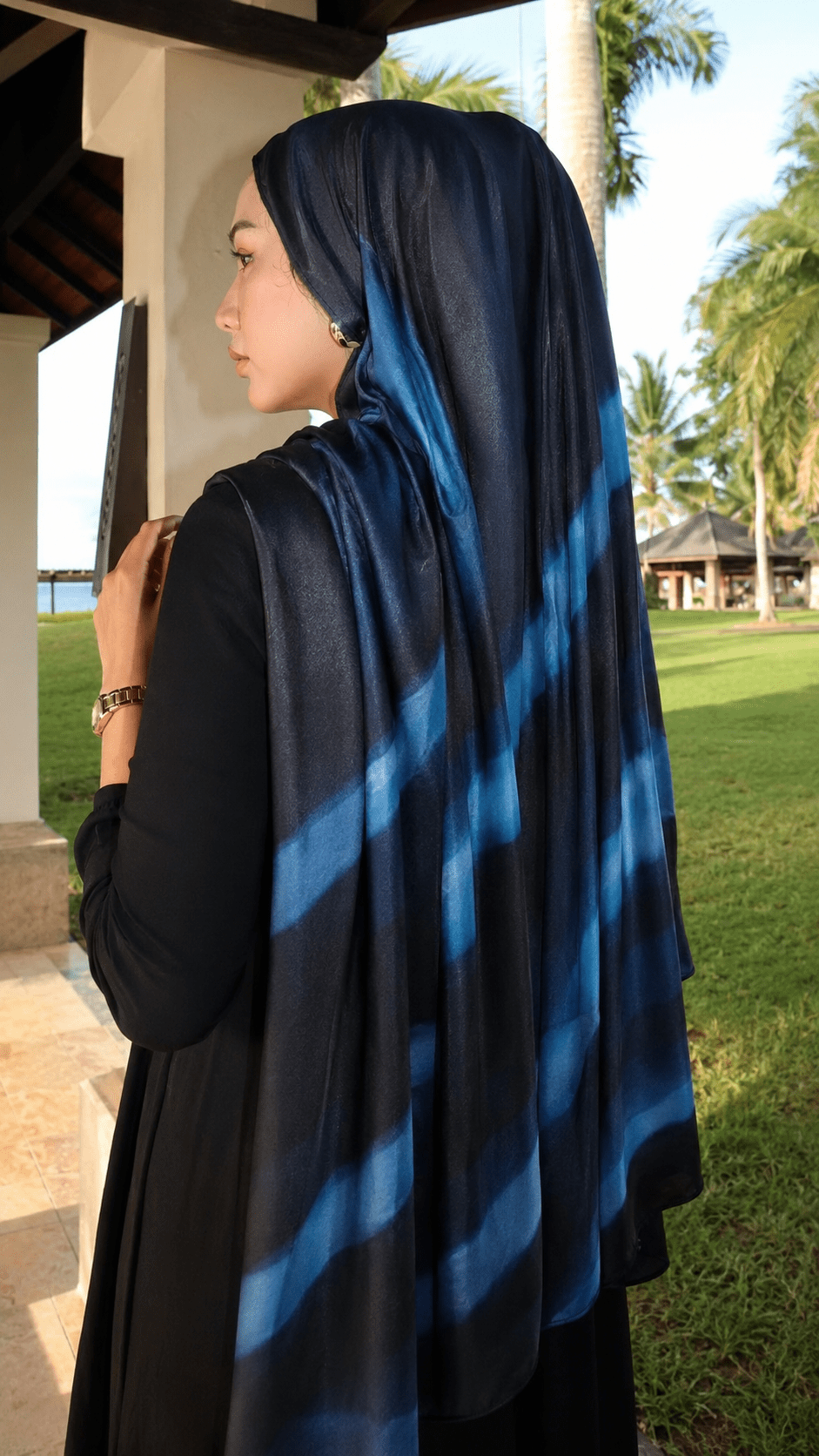 RY216 Midnight Ocean Printed Jersey Hijab – Soft Premium Drape Scarf - Raya