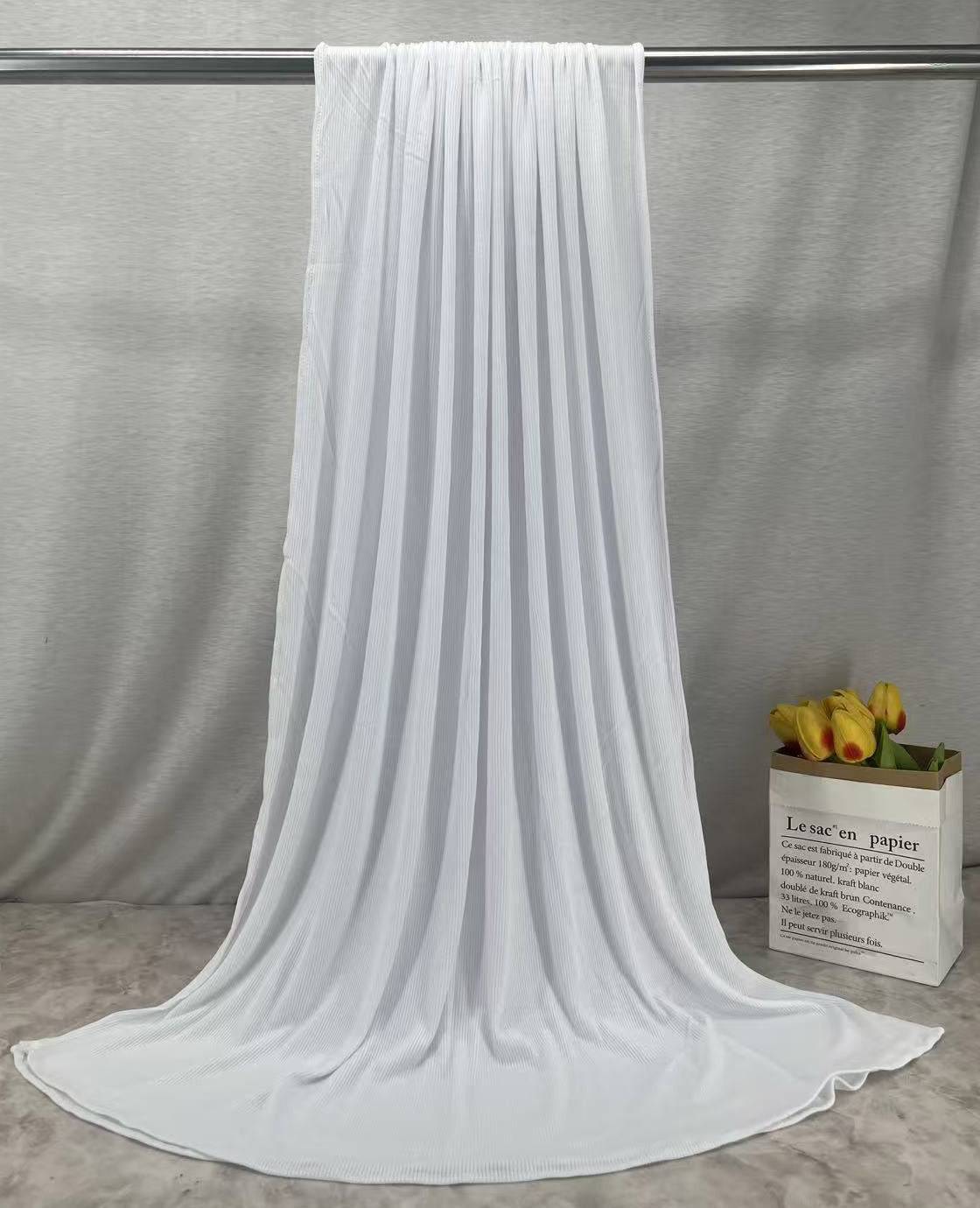 RY216 White Bamboo Jersey Ribbed Hijab Scarf – Soft Stretch Breathable Headscarf - Raya