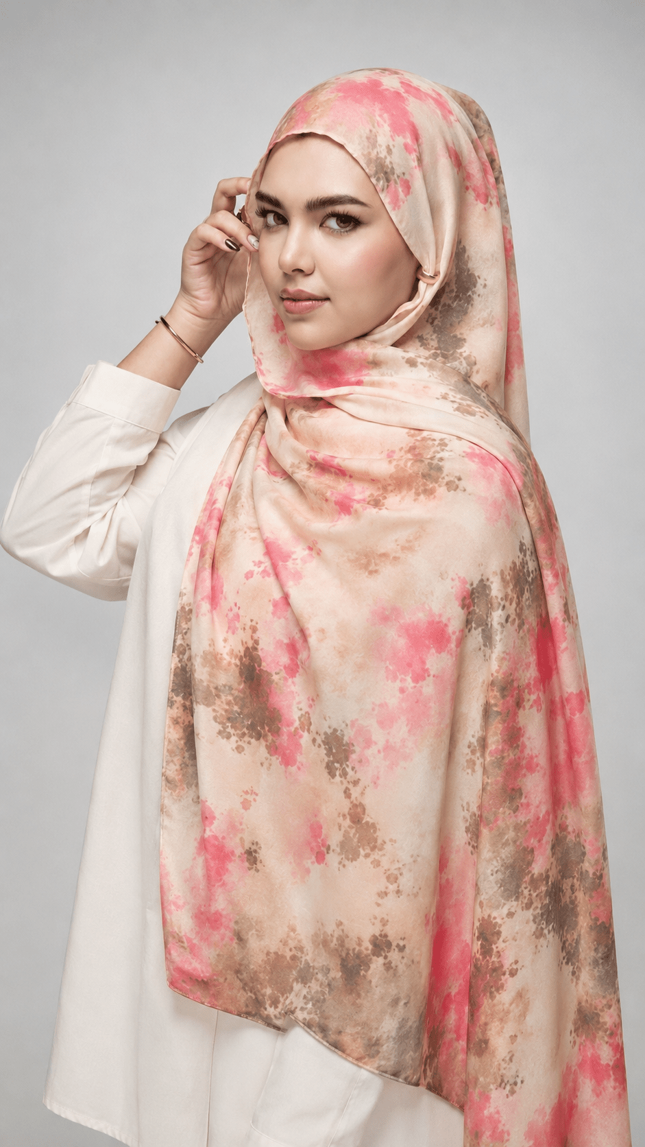 RY217 Blush Pink Printed Liquid Jersey Hijab – Soft Premium Drape Scarf - Raya