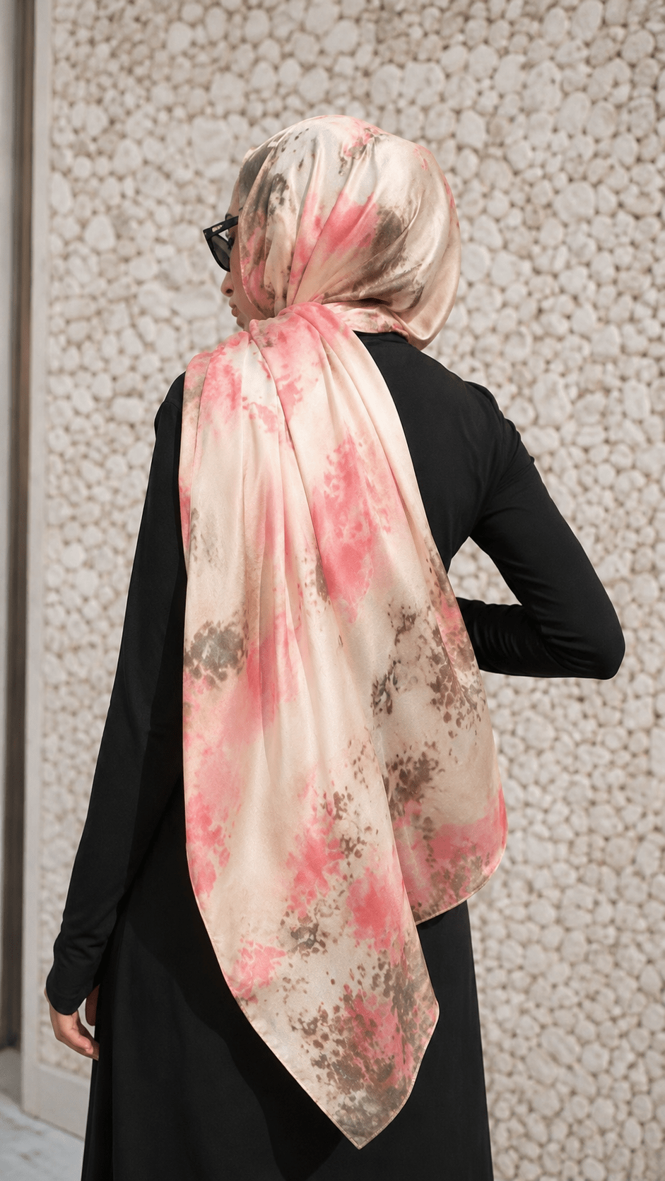 RY217 Blush Pink Printed Liquid Jersey Hijab – Soft Premium Drape Scarf - Raya