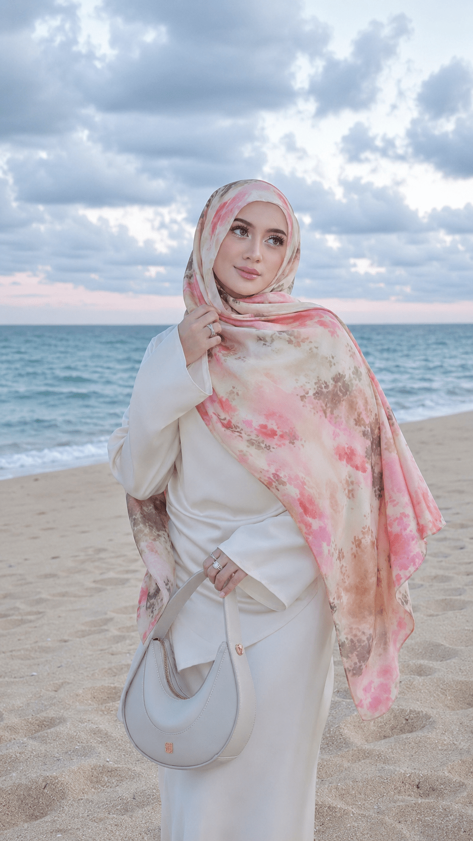 RY217 Blush Pink Printed Liquid Jersey Hijab – Soft Premium Drape Scarf - Raya