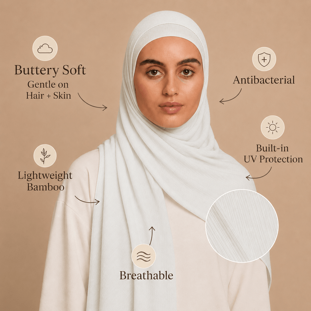 RY217 Ivory White Cotton Ribbed Jersey Hijab Scarf – Soft Stretch Breathable Headscarf - Raya