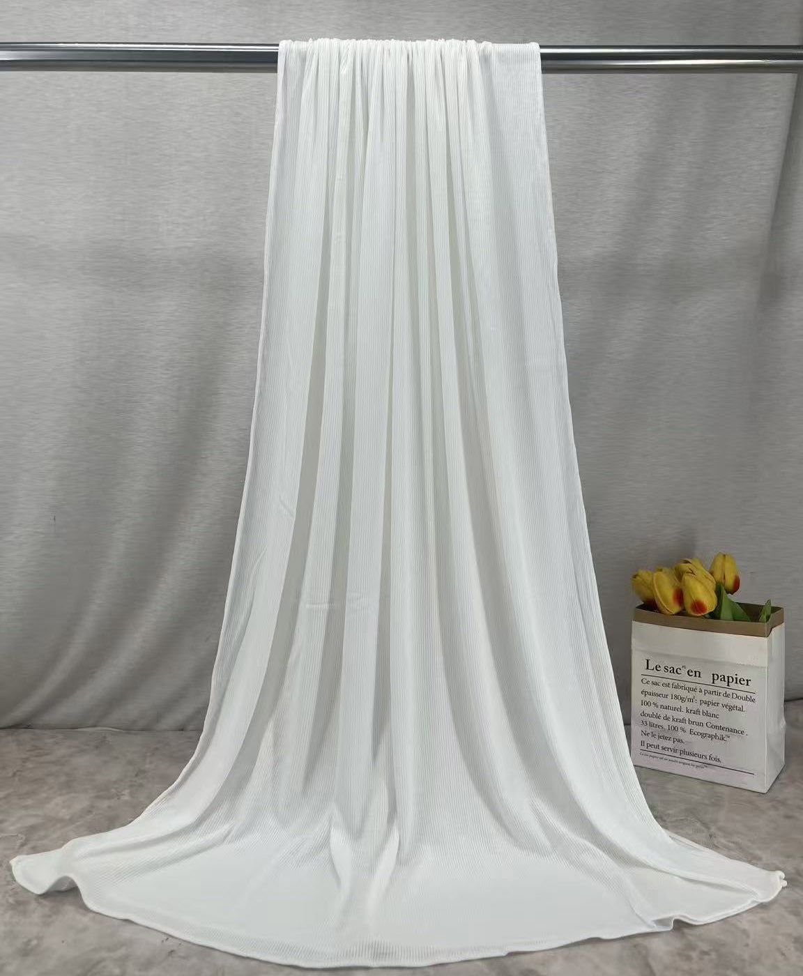 RY217 Ivory White Cotton Ribbed Jersey Hijab Scarf – Soft Stretch Breathable Headscarf - Raya