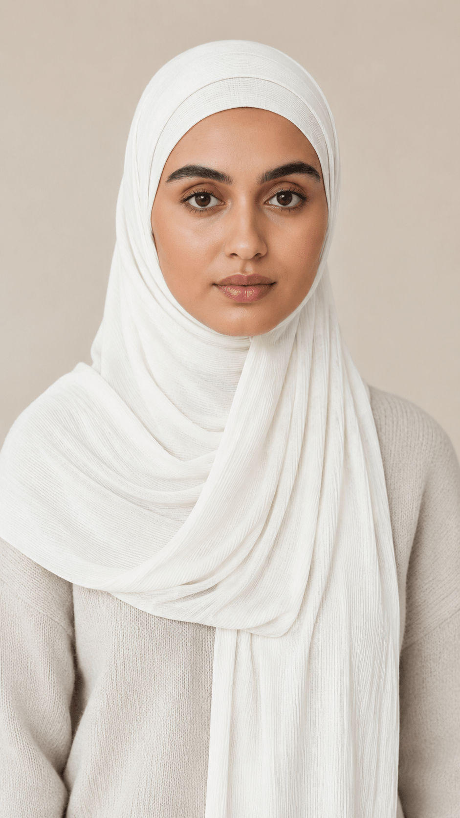RY217 Ivory White Cotton Ribbed Jersey Hijab Scarf – Soft Stretch Breathable Headscarf - Raya