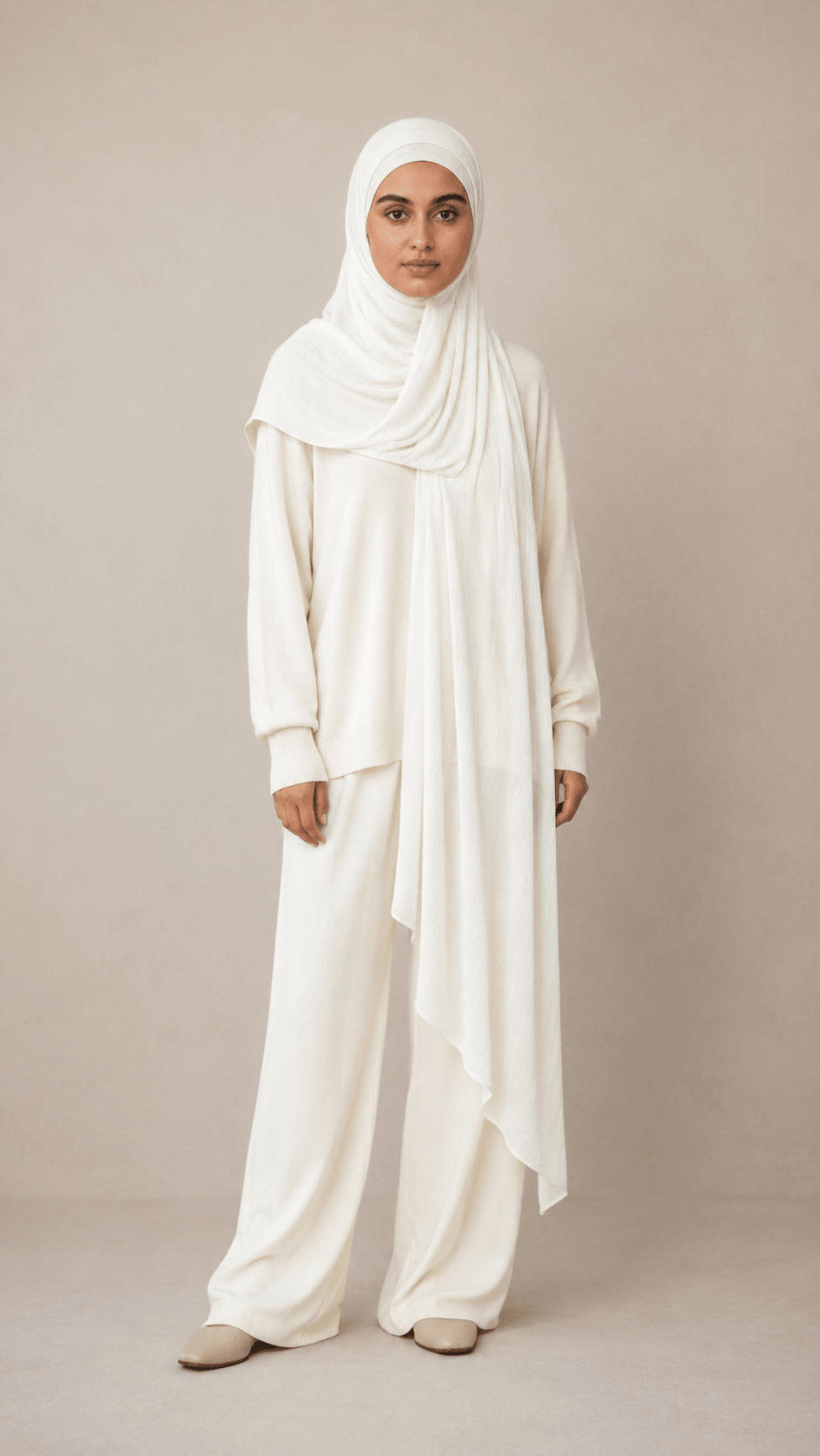 RY217 Ivory White Cotton Ribbed Jersey Hijab Scarf – Soft Stretch Breathable Headscarf - Raya