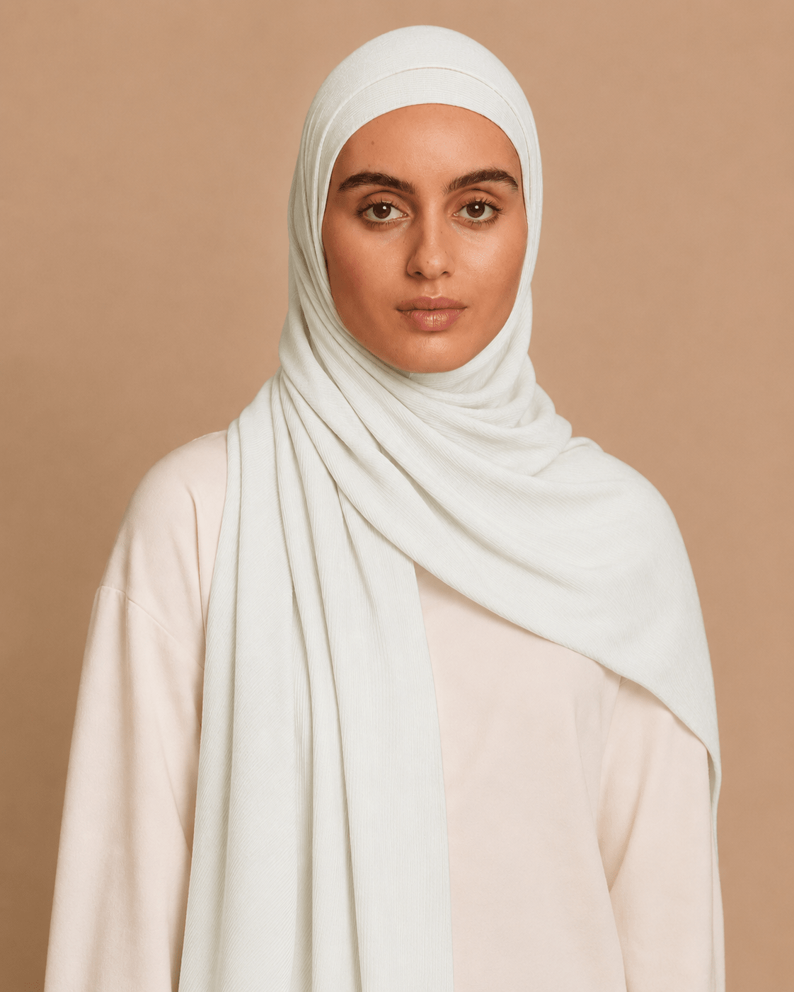 RY217 Ivory White Cotton Ribbed Jersey Hijab Scarf – Soft Stretch Breathable Headscarf - Raya