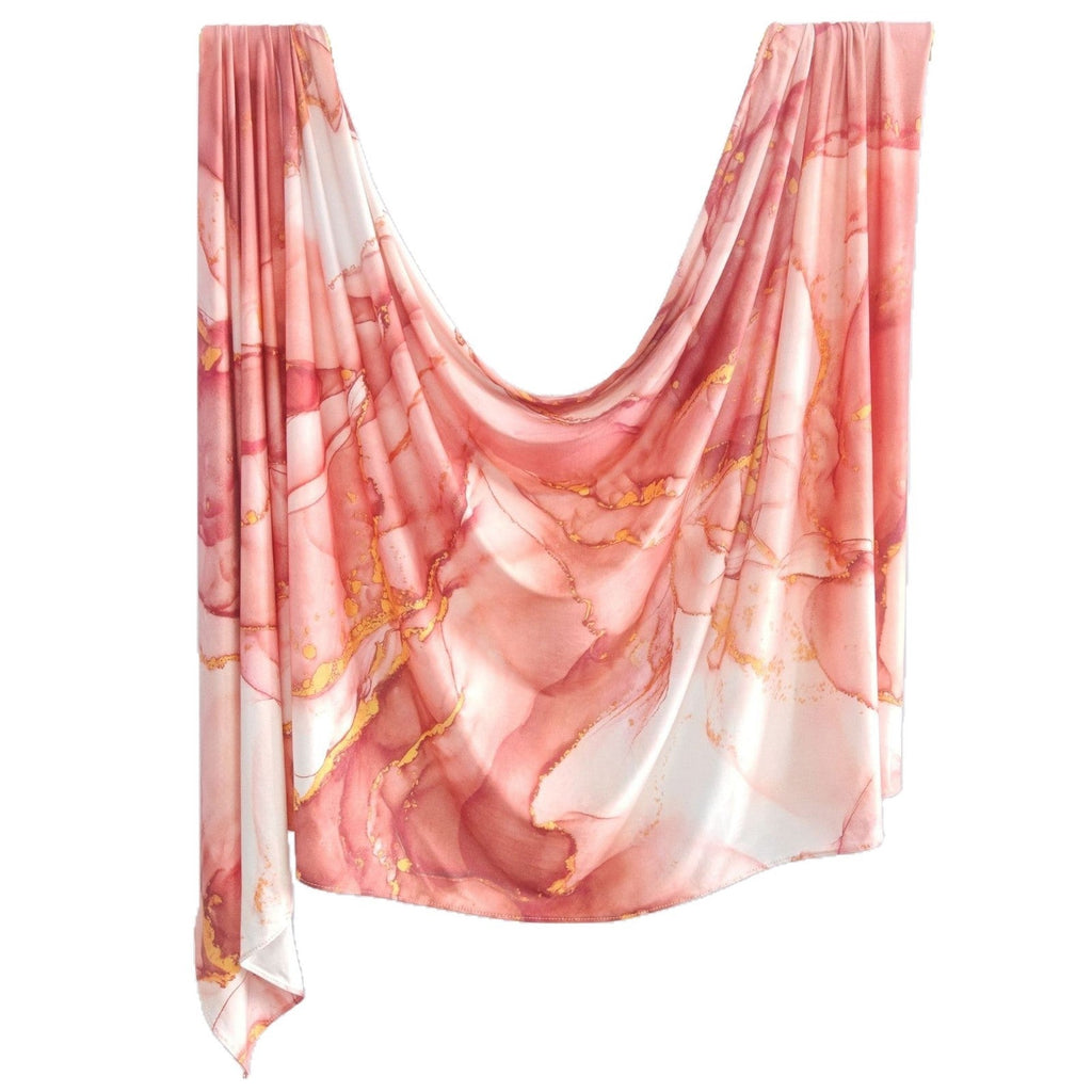 RY218 Coral Rose Marble Printed Liquid Jersey Hijab – Soft Premium Drape Scarf - Raya