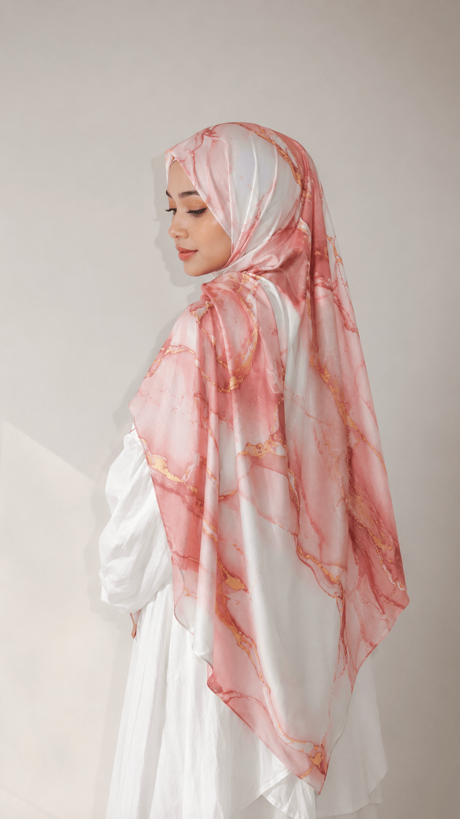 RY218 Coral Rose Marble Printed Liquid Jersey Hijab – Soft Premium Drape Scarf - Raya