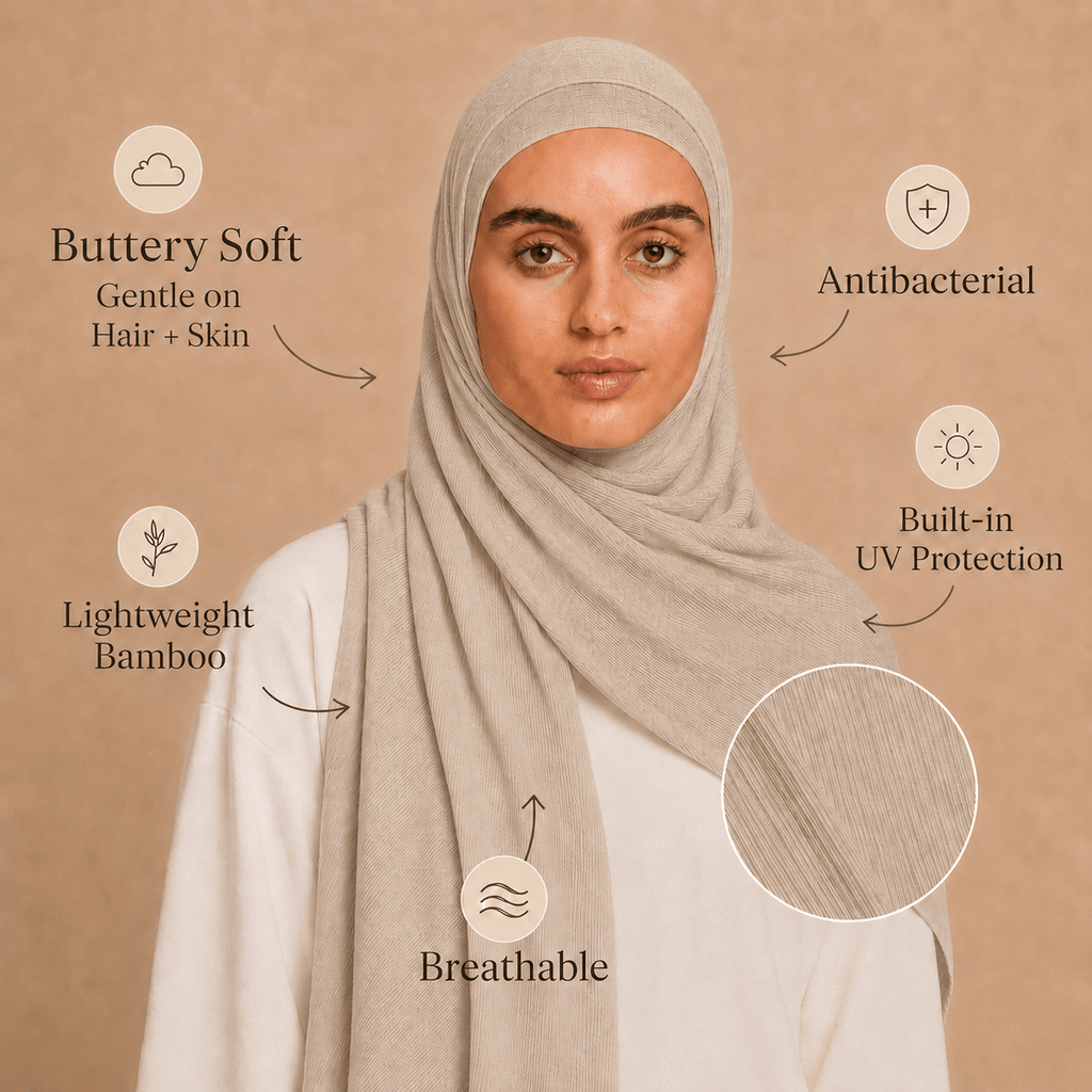 RY218 Taupe Beige Cotton Ribbed Jersey Hijab Scarf – Soft Stretch Breathable Headscarf - Raya