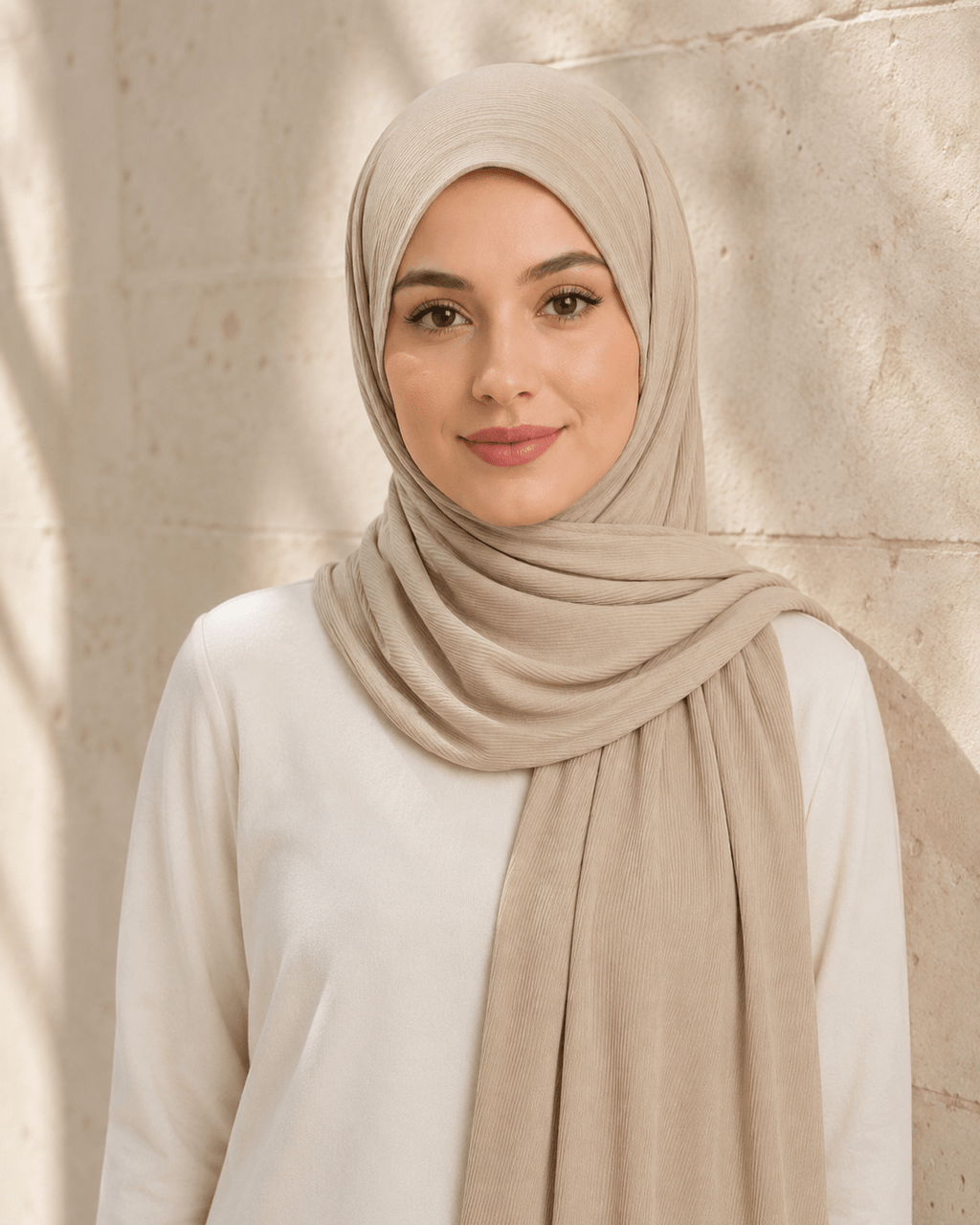 RY218 Taupe Beige Cotton Ribbed Jersey Hijab Scarf – Soft Stretch Breathable Headscarf - Raya