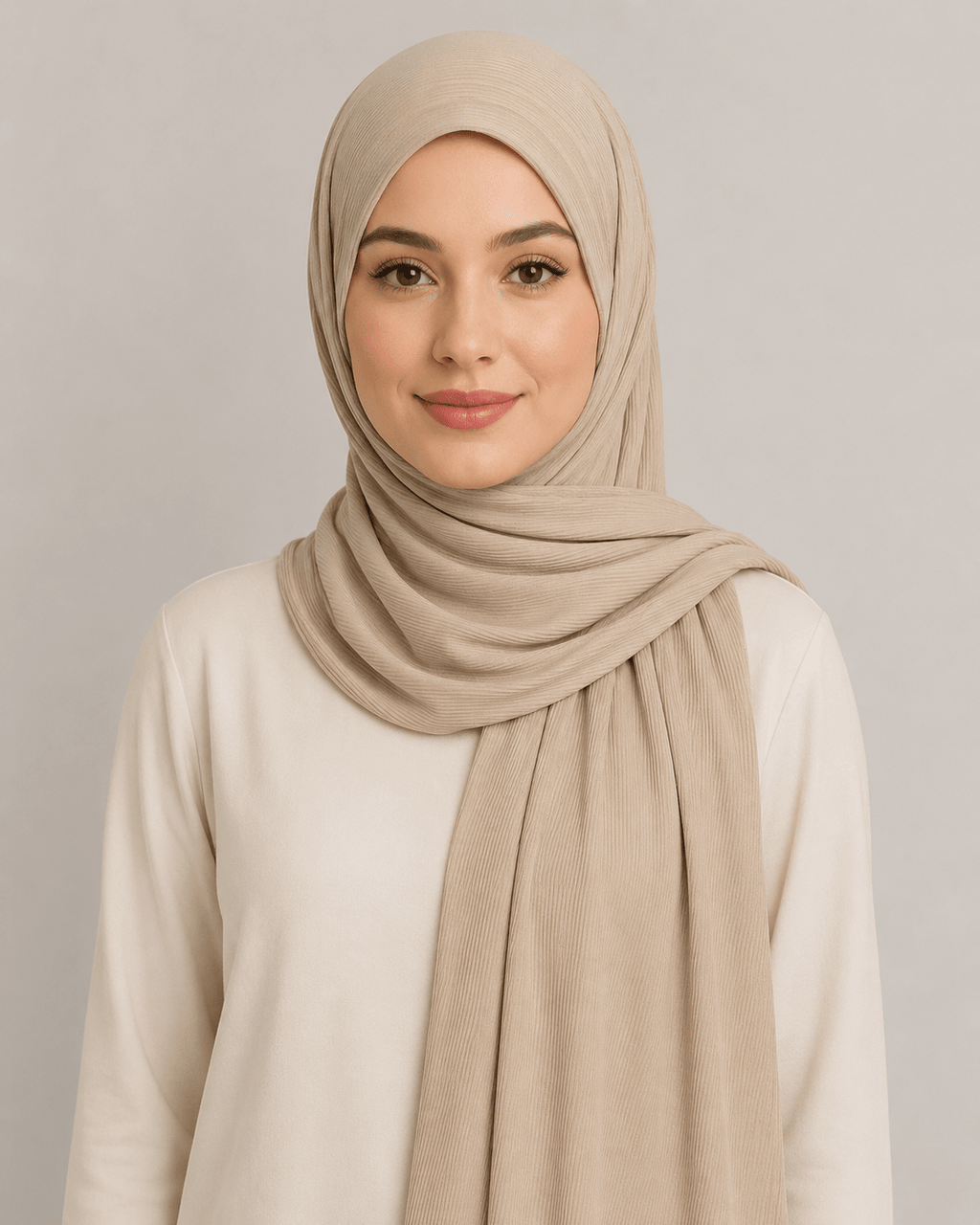 RY218 Taupe Beige Cotton Ribbed Jersey Hijab Scarf – Soft Stretch Breathable Headscarf - Raya