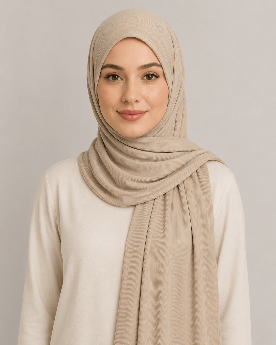 RY218 Taupe Beige Cotton Ribbed Jersey Hijab Scarf – Soft Stretch Breathable Headscarf - Raya