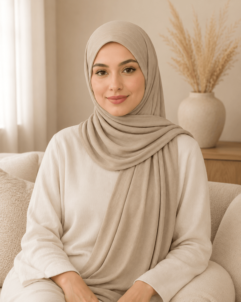 RY218 Taupe Beige Cotton Ribbed Jersey Hijab Scarf – Soft Stretch Breathable Headscarf - Raya
