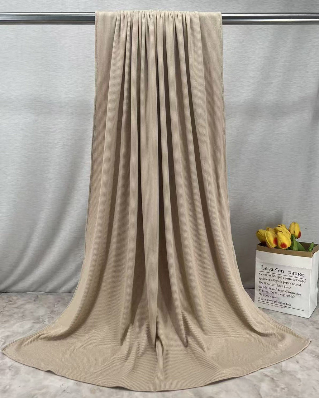 RY218 Taupe Beige Cotton Ribbed Jersey Hijab Scarf – Soft Stretch Breathable Headscarf - Raya
