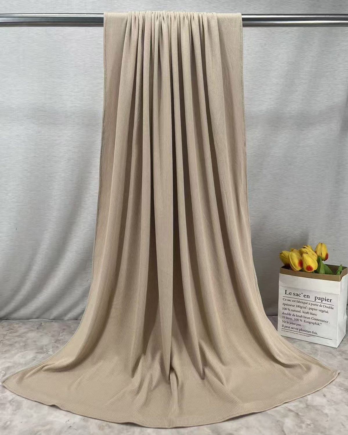 RY218 Taupe Beige Cotton Ribbed Jersey Hijab Scarf – Soft Stretch Breathable Headscarf - Raya