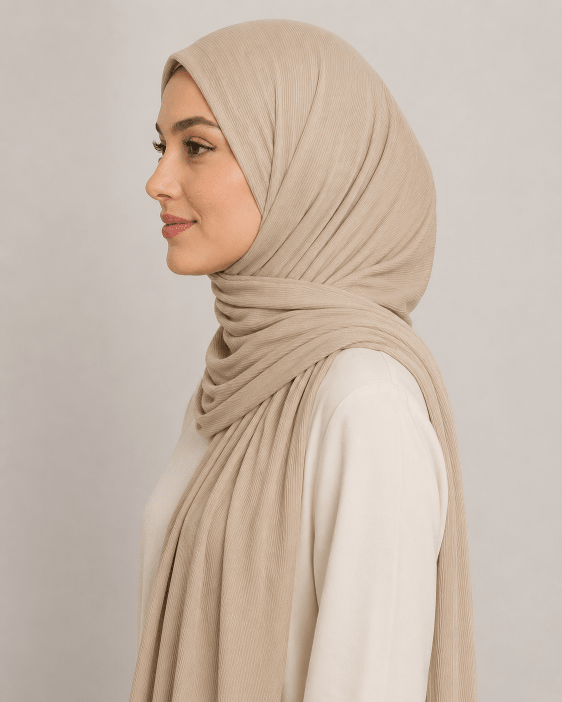RY218 Taupe Beige Cotton Ribbed Jersey Hijab Scarf – Soft Stretch Breathable Headscarf - Raya