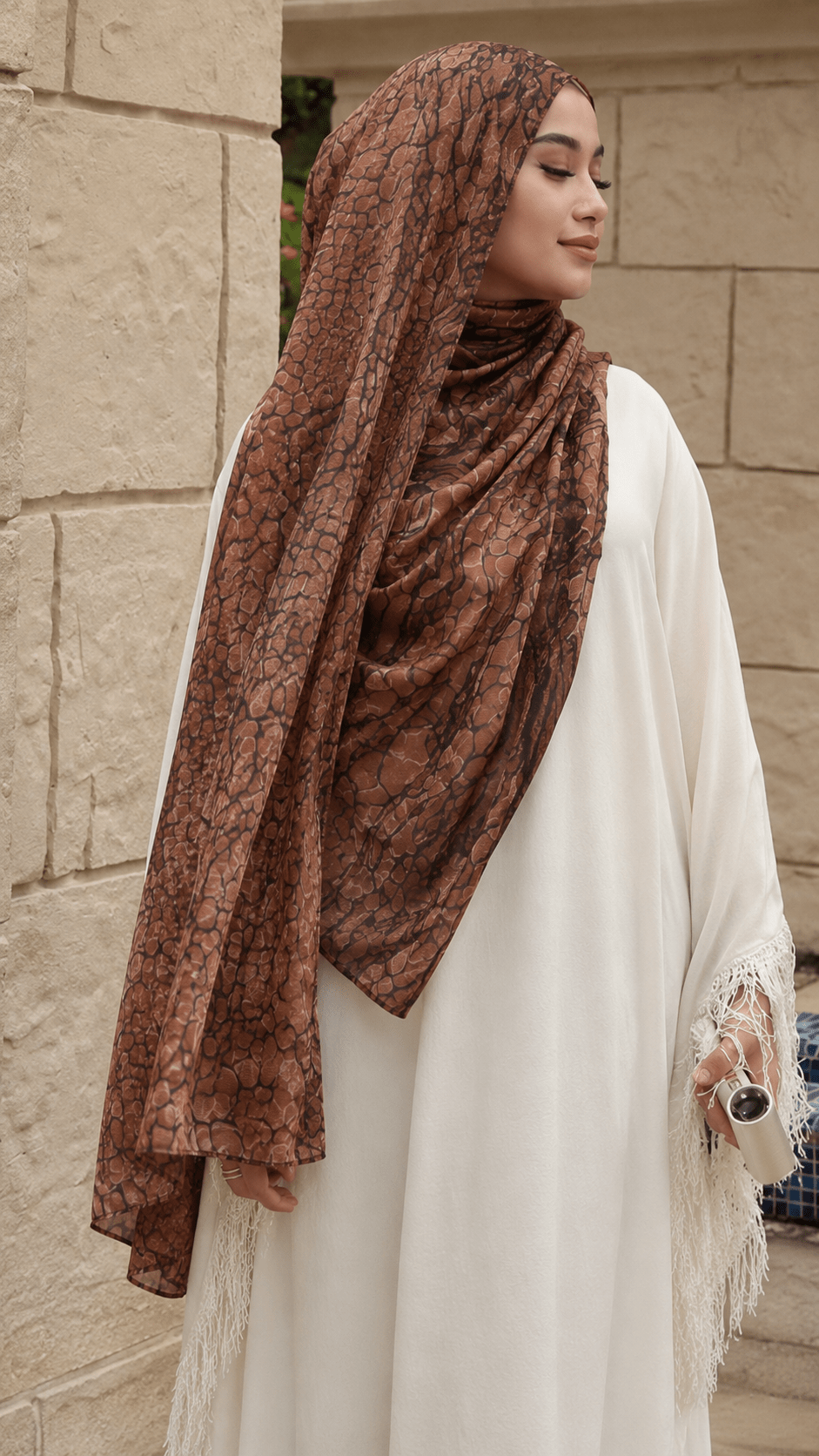 RY219 Mocha Brown Animal Print Liquid Jersey Hijab – Soft Premium Drape Scarf - Raya